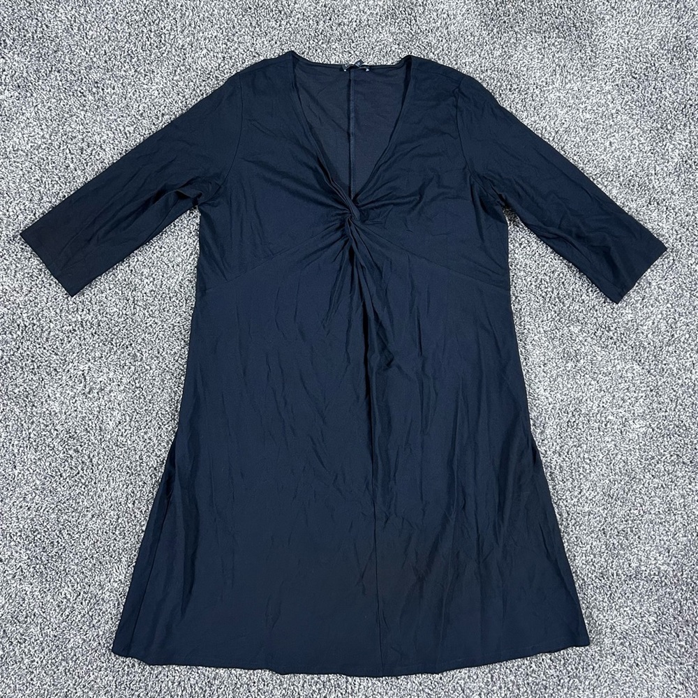 Eileen Fisher Women's XL Black Twist Front Dress 3/4 Sleeve V-Neck Rayon Blend